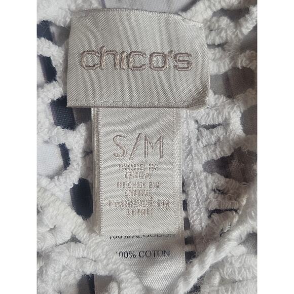 Chicos Size S/M Crochet Knit Top White Lace Short Sleeve Sheer Cover Up Boho - Picture 7 of 10